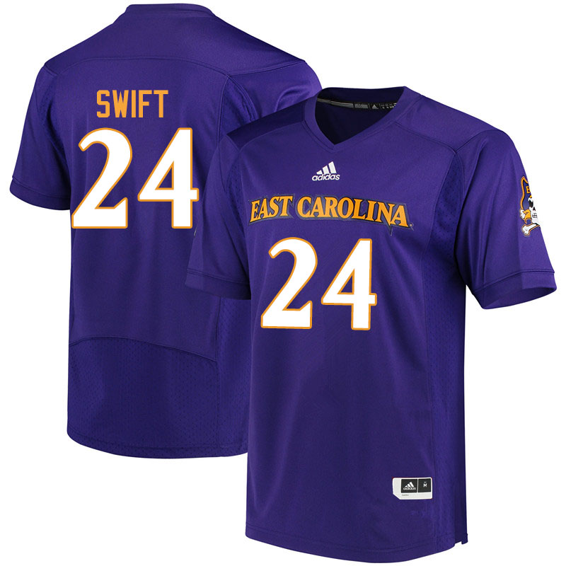 Men #24 Michael Swift ECU Pirates College Football Jerseys Sale-Purple